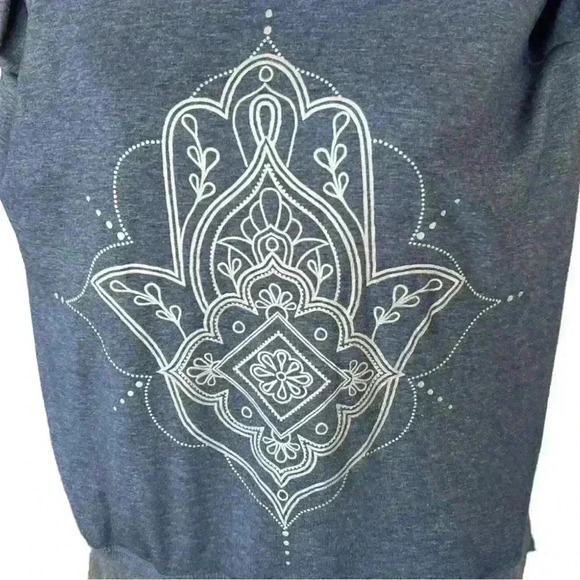 GAIAM blue hi lo hamsa 🪬 design long sleeve top yoga sweatshirt L - Picture 6 of 11